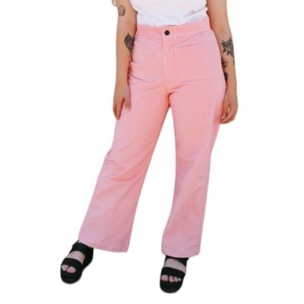 NWT Nooworks Pink Corduroy High Rise Bell Casual Pants Size Small‎
